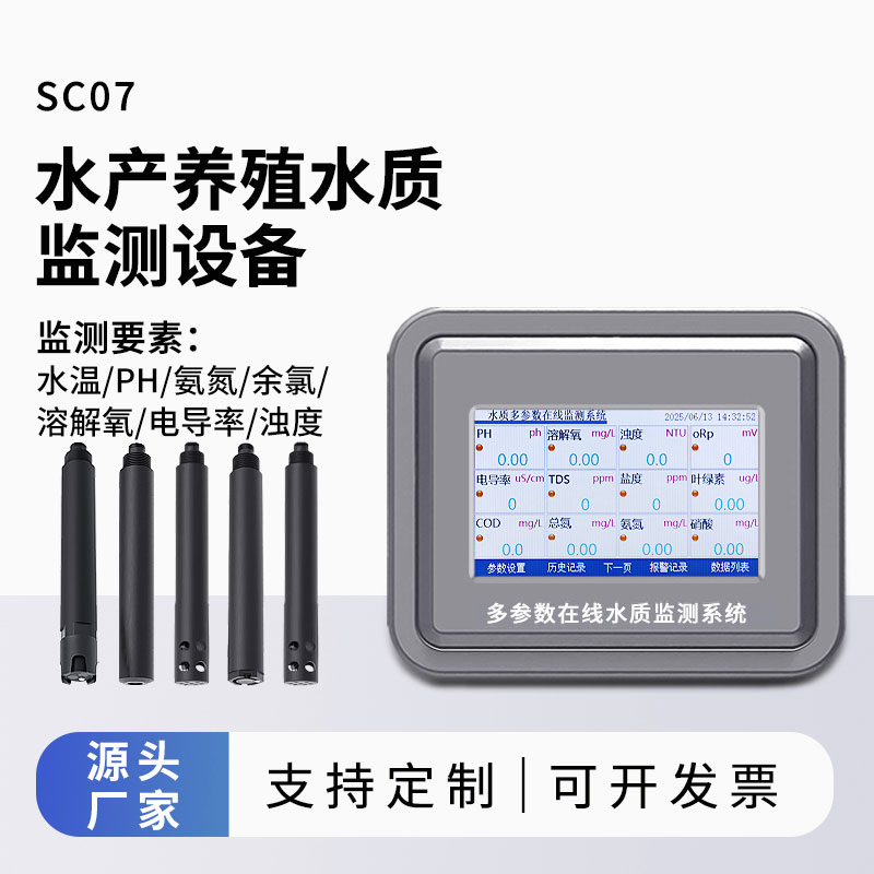 水產(chǎn)水質(zhì)監(jiān)測參數(shù)（水溫、ph、氨氮、余氯、溶解氧、電導(dǎo)率、濁度）