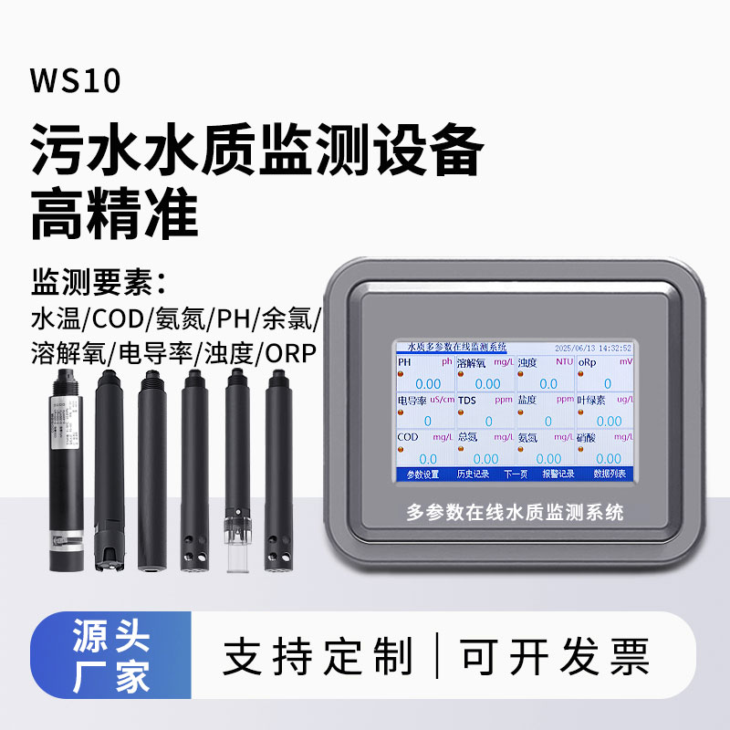 污水水質(zhì)監(jiān)測參數(shù)（水溫、COD、氨氮、ph、余氯、溶解氧、電導(dǎo)率、濁度、orp）